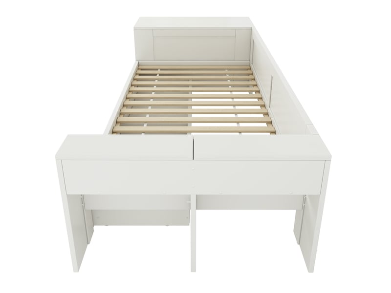  Lit simple 90x200 cm avec rangement, blanc, sans matelas  - Conforama E