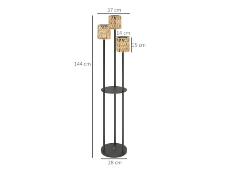  Lampadaire solaire,37x37x144 cm,meulva,3 lumières avec tablette,rotin pe,jaune  - Conforama C