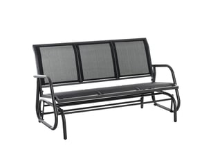 Banc de jardin 3 places 150x80x90, banc d'extérieur à bascule, métal, résistant aux intempéries, noir
