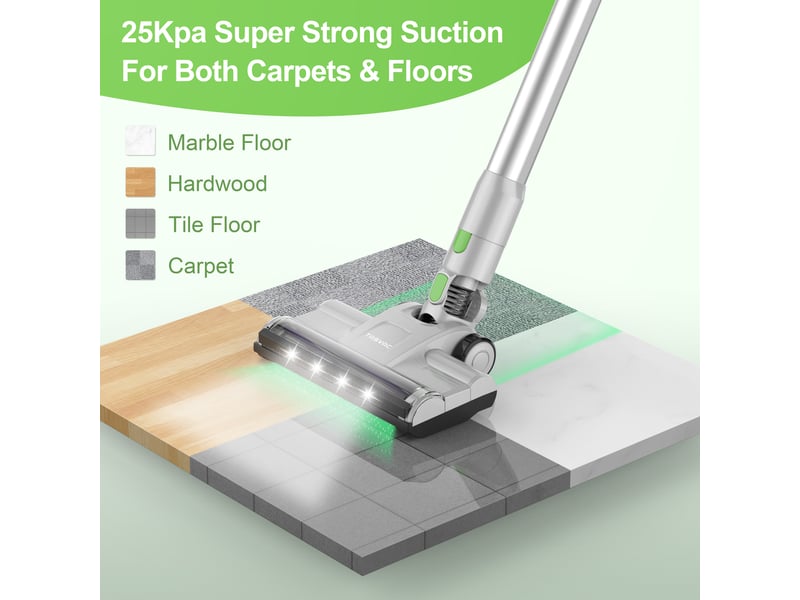  Aspirateur balai sans fil avec écran led, brosse à rouleau souple, moteur 260 w, autonomie jusqu'à 50 min, vert  - Conforama E