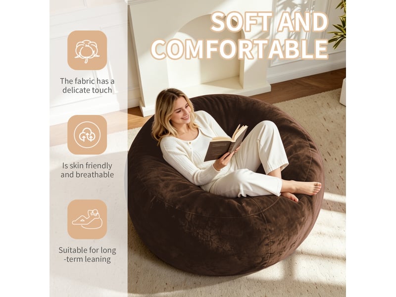  Fauteuil poire fixe pliable 100 x 100 x 50 cm marron, en mousse et billes, idéal pour se détendre chez vous  - Conforama E