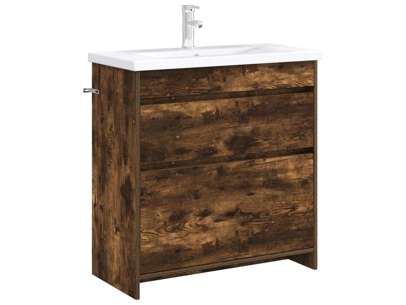  Meuble sous lavabo de salle de bain, commode chêne fumé shl402  - Conforama C