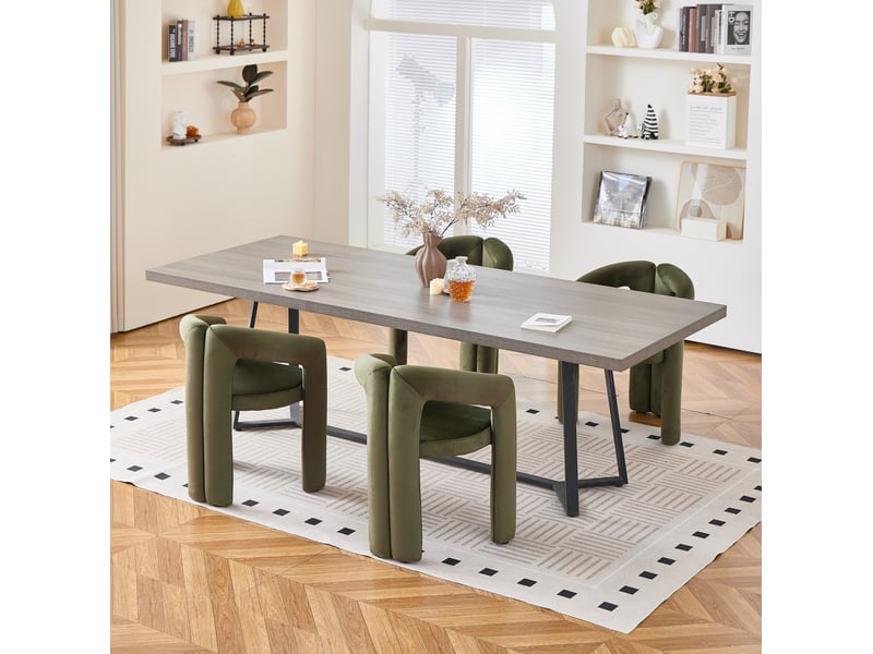  Lot de 4 chaises de salle à manger avec accoudoirs en chenille vert  - Conforama W