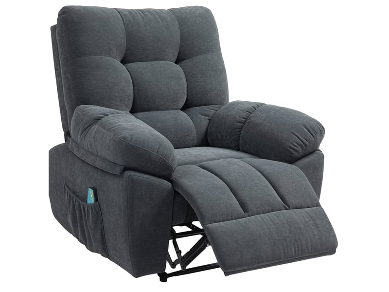  Fauteuil relax massage ulevr à 8 points vibrants, inclinable jusqu’à 150°, repose-pieds réglable, polyester gris foncé  - Conforama A