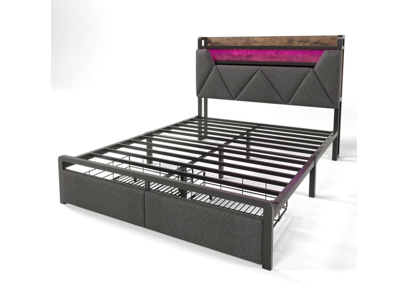  Lit coffre,160x200 cm,avec led, usb-c et tiroirs,lin,gris  - Conforama D