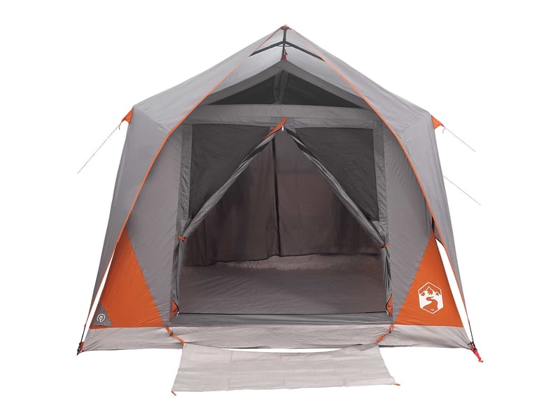 Tente tunnel, tente de camping 6 personne gris et orange polyester et acier - Conforama D