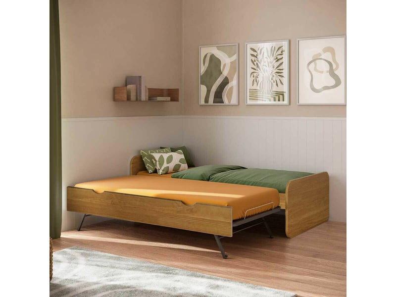 Pack lit gigogne avec 2 matelas 90x190 cm lupin noisette Lupin - Conforama B