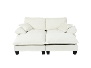 Canapé d’angle modulable, 2 poufs mobiles, 2 coussins, mousse haute densité, 194 × 151 × 90 cm, chenille beige