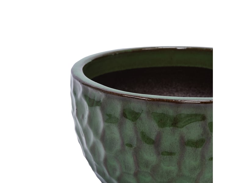 Lot de 3 pots de fleurs en céramique émaillée vert antique avec trous de drainage, pour intérieur et extérieur - Conforama D