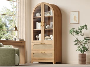 Vitrine coloris naturel 5 étagère(s) <strong>LEYTN</strong> <strong></strong> - 80 cmx175 cm