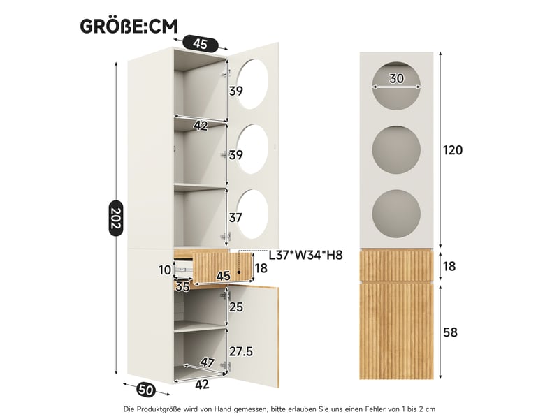  Armoire haute 45 x 50 x 200 cm avec 2 portes et 1 tiroir, meuble étroit à portes battantes, rangement moderne et gain de place pour chambre, salle de bains ou salon - chêne clair OPULERANE TRADING LTD - Conforama C