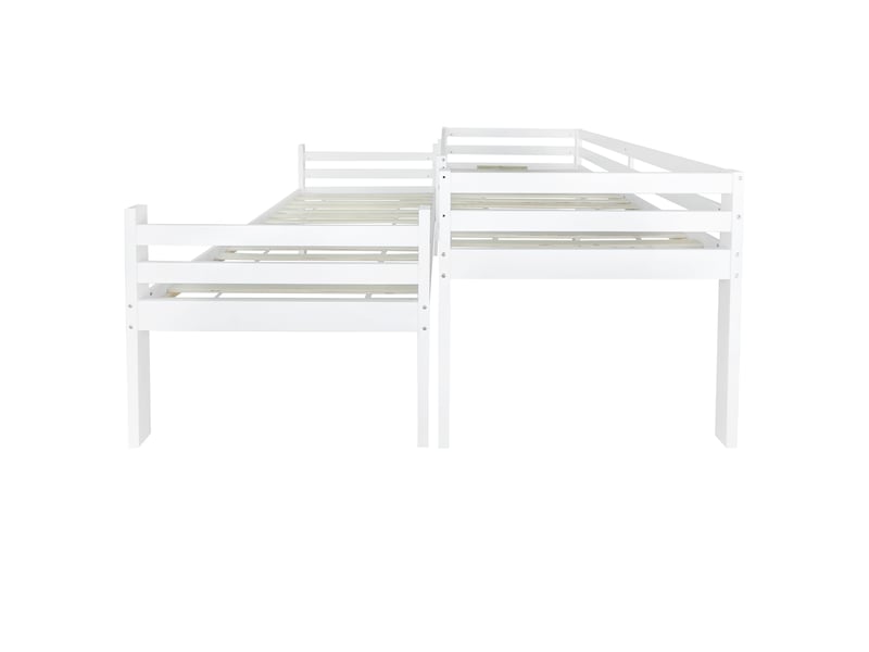  Lit superposé pour enfants, lit enfant avec étagères à chaussures et casiers, lit divisé en 2 lits simples, lit junior, lit simple, blanc, 90x200cm.  - Conforama E