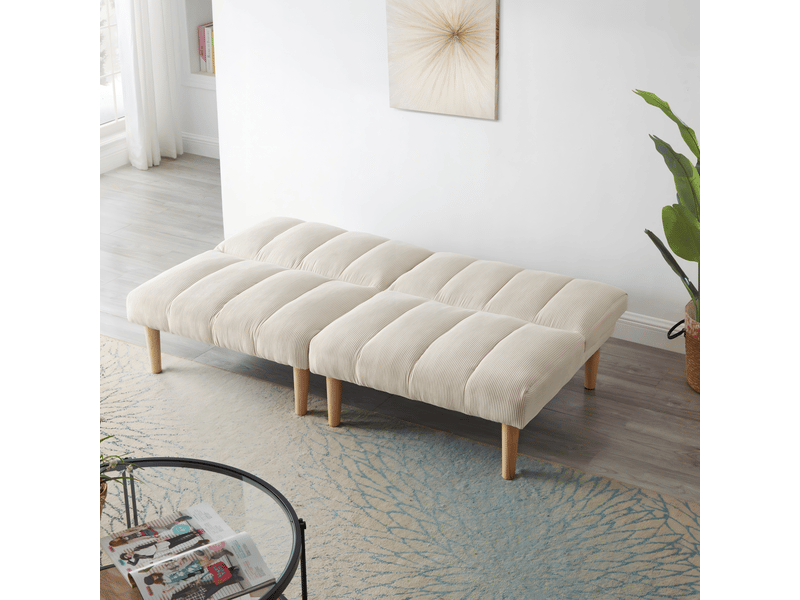  Canapé-lit 2 places 167x82x72 cm, revêtement en velours côtelé beige, dossier réglable sur 3 positions, assise rembourrée épaisse  - Conforama D