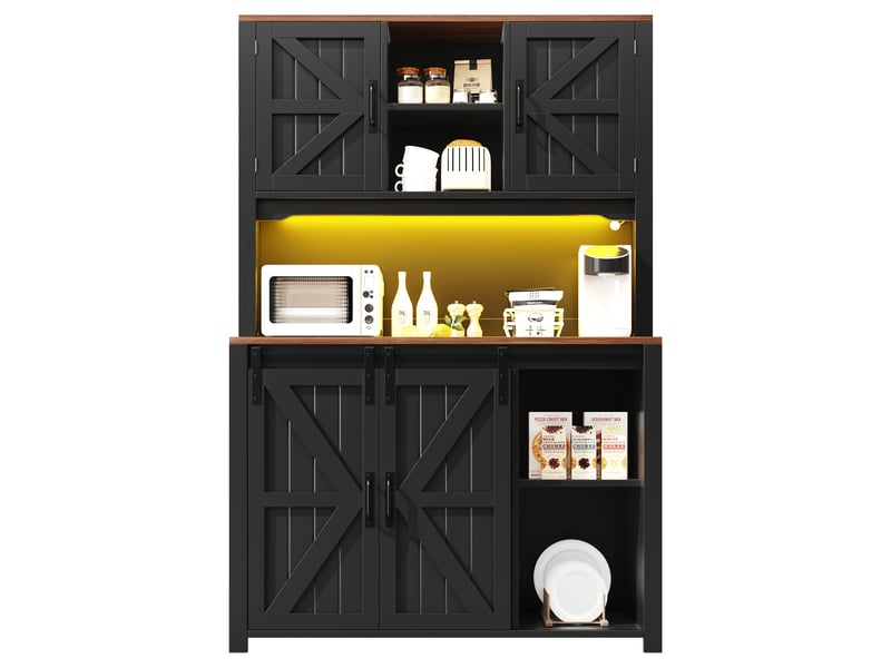  Buffet 115x40x175 cm – noir et blanc, portes coulissantes, éclairage led intégré  - Conforama A