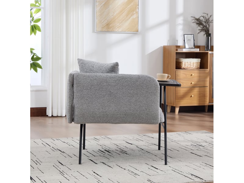  Fauteuil de détente gris en chenille avec table d’appoint et deux poches de rangement  - Conforama D