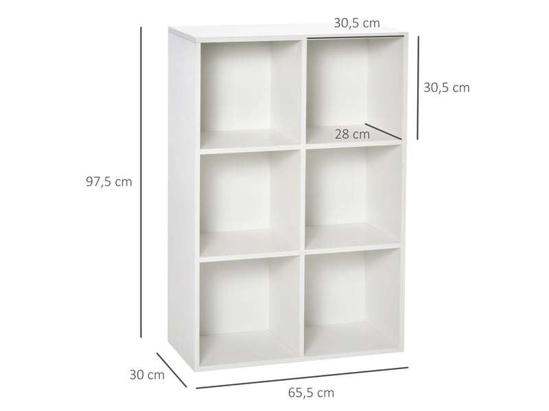  Étagère en bois à 3 niveaux avec 6 cubes de rangement pour salon, chambre, bureau, 65,5 x 30 x 97,5 cm, blanche  - Conforama E
