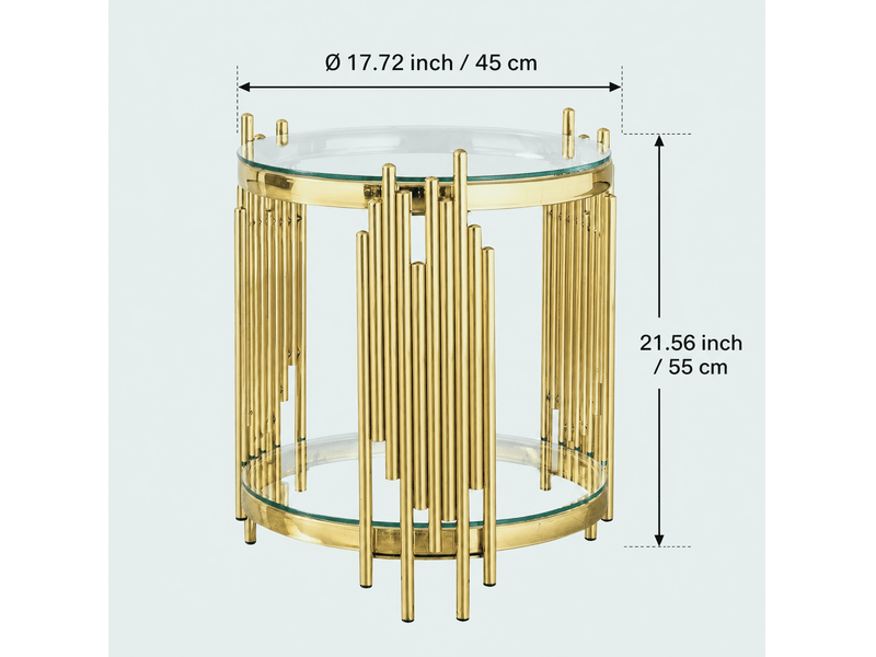  Table d'appoint ronde 45x45x55 cm avec deux niveaux, pour salon, structure et pieds en acier inoxydable, transparent  - Conforama C