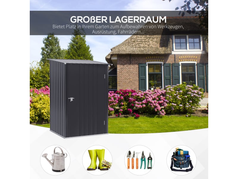 Abri de jardin en métal galvanisé, 1x1 m, 0,92 m², rangement extérieur, gris foncé - Conforama D