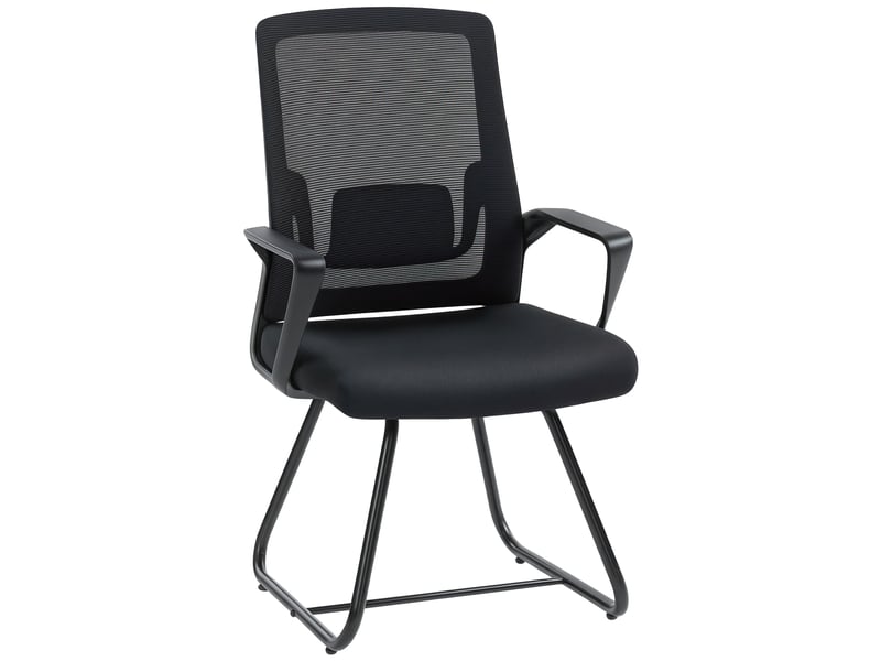  Chaise de bureau ergonomique sans roulettes, soutien lombaire, chaise de conférence avec dossier en maille, noir  - Conforama B