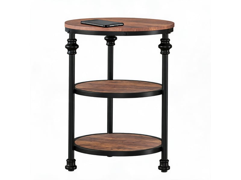  Table d'appoint ronde 3 niveaux, étagères, bout canapé, chevet compact, gain de place, style industriel vintage, cadre métal PHO_0Y1J0OJ7 - Conforama A