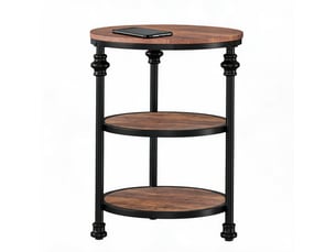 Table d'appoint ronde 3 niveaux, étagères, bout canapé, chevet compact, gain de place, style industriel vintage, cadre métal