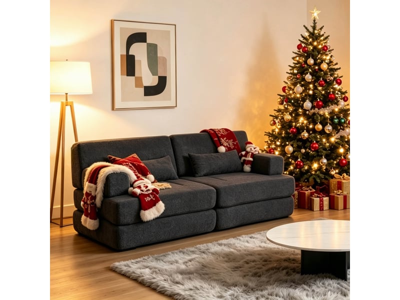 Canapé convertible 2 places en chenille-2 en 1 modulable pliable-lit d'appoint-cadre métal-compressé-noir - Conforama B