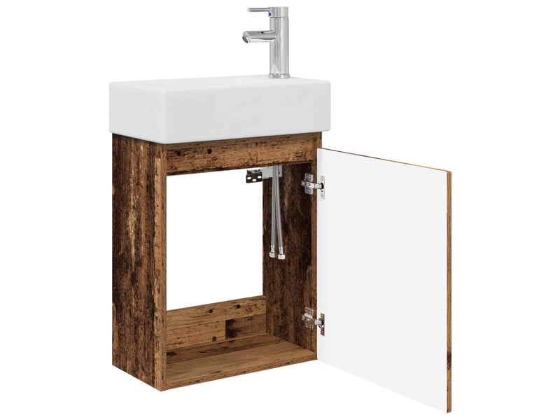 Meuble de rangement salle de bain avec robinet bois ancien shl2854 - Conforama D