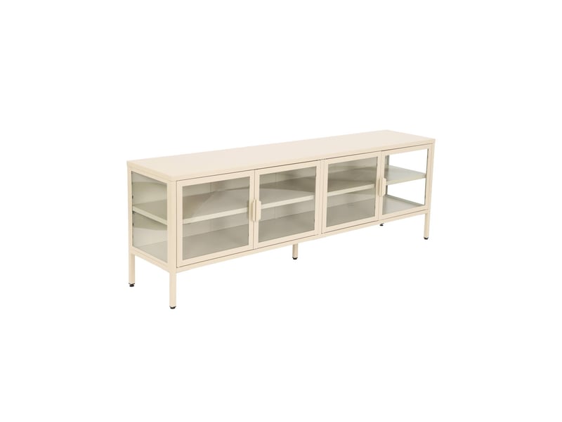  Meuble tv industriel métal et verre trempé 4 portes 160cm crème - arkansas  - Conforama A