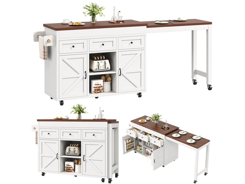  Ilot de cuisine 2 portes 3 tiroirs coloris blanc mdf îlot de cuisine blanc - Conforama A