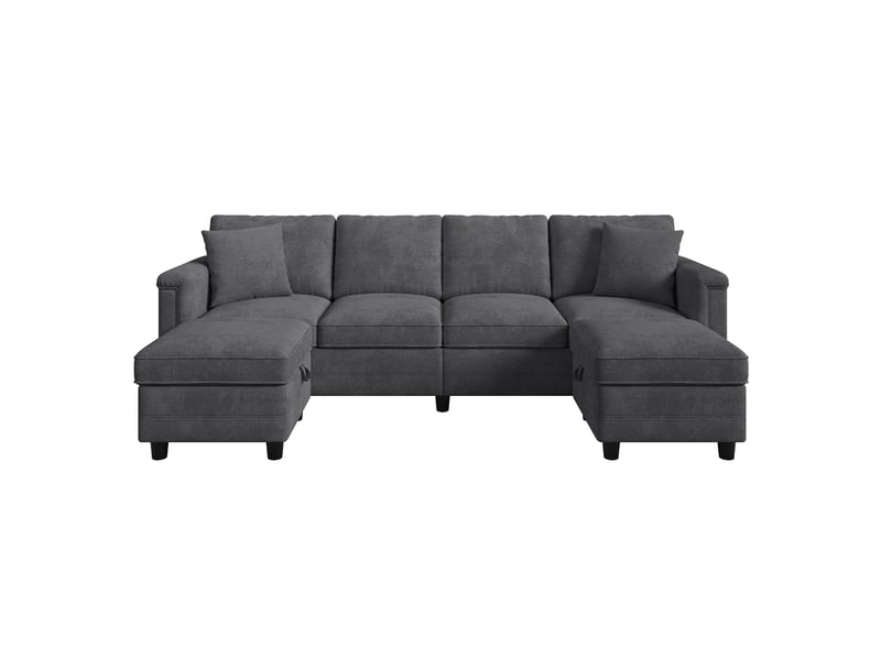  Canapé modulaire en l ou u avec poufs de rangement chenille homvra  - Conforama A