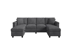Canapé modulaire en l ou u avec poufs de rangement chenille homvra