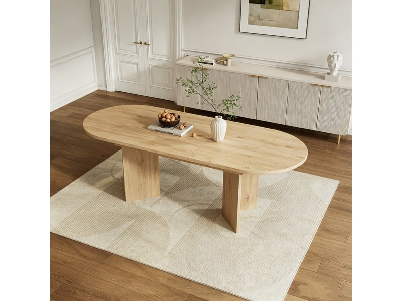 Table à manger extensible 120–160 x 80 x 75,5 cm, avec bords arrondis, plateau épais, pour 4 à 6 personnes, chêne - Conforama B