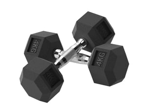 Ensemble de 2 haltères de 4 kg avec barre de connexion en métal et tête hexagonale pour l'entraînement à domicile, noir et argent