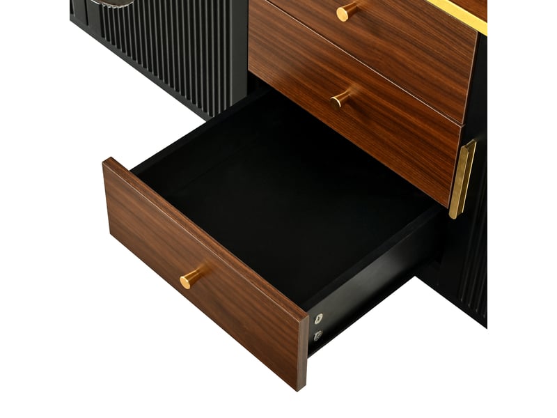  Meuble tv 180x40x46 cm en mdf avec 3 tiroirs et 3 portes noir chicfurn  - Conforama E