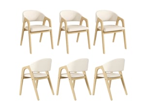 Lot de 6 chaises de salle à manger avec accoudoirs, bois d’hévéa et lin, beige