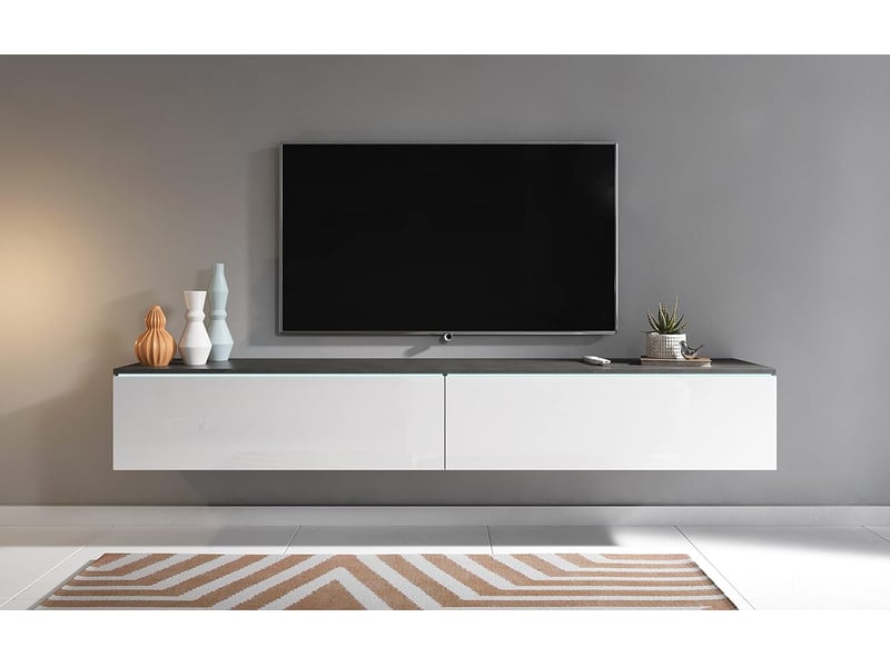 Meuble tv 180 cm 2 portes sans poignées matera blanc brillant, à posersuspendre - Conforama C