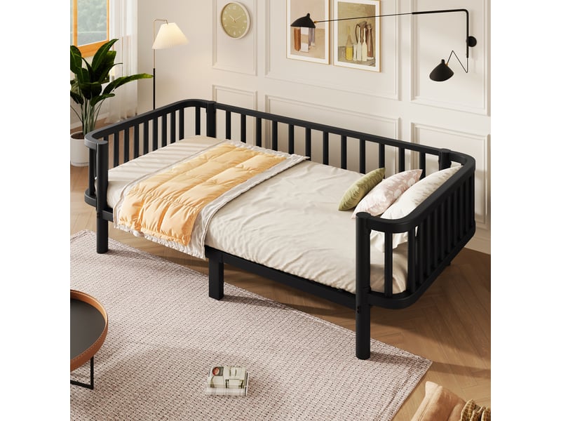Lit banquette 90 × 200 cm et 140 × 200 cm en métal, avec support renforcé, sans matelas, noir - Conforama C