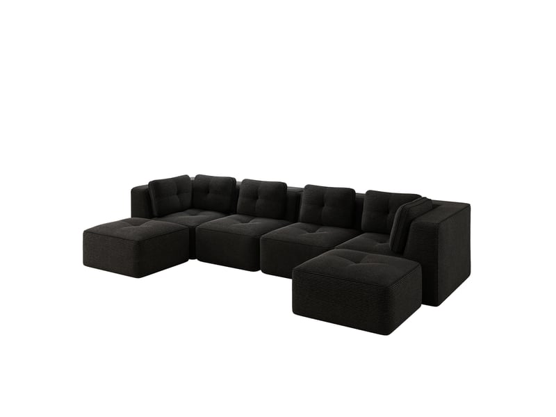 Canapé modulable en u 4 places 386x177x69 cm, sans montage, assise profonde, tissu en velours côtelé, noir - Conforama A