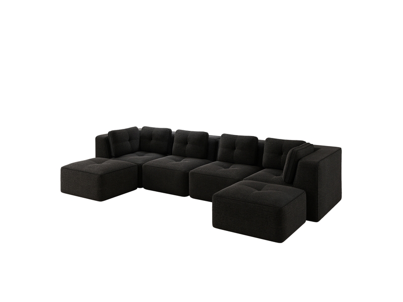  Canapé modulable en u 4 places 386x177x69 cm, sans montage, assise profonde, tissu en velours côtelé, noir  - Conforama A