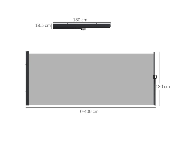  Store latéral rétractable 400 x 180 cm avec poignée, en métal, aluminium et polyester, gris clair  - Conforama E