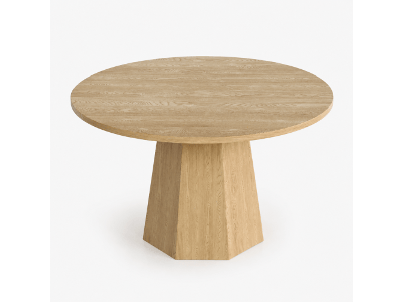  Table à manger ronde ø120 cm - 4 à 6 personnes - style scandinave minimaliste - chêne clair  - Conforama D