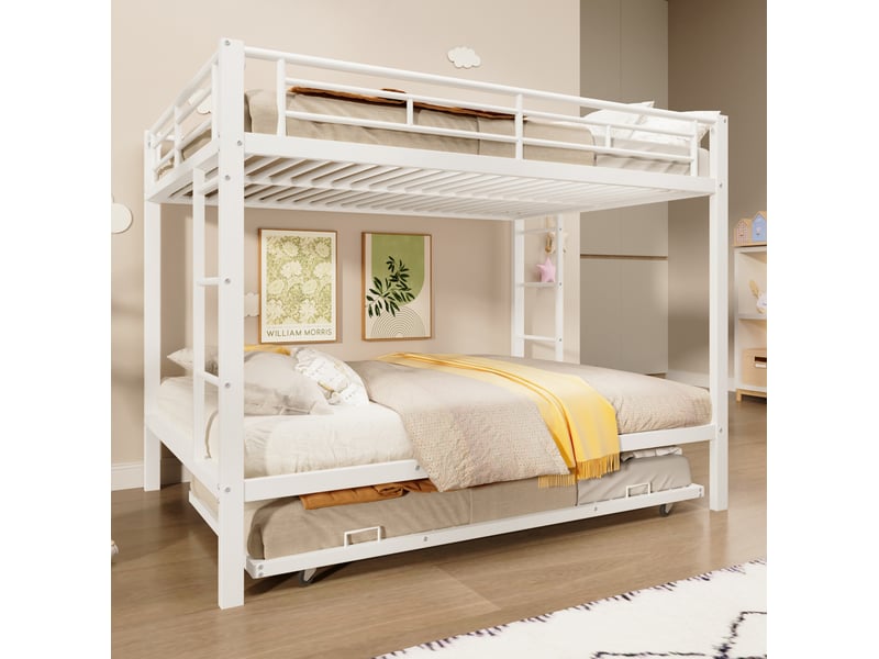 Lit superposé enfant 140x200 cm en métal blanc avec lit gigogne - Conforama B