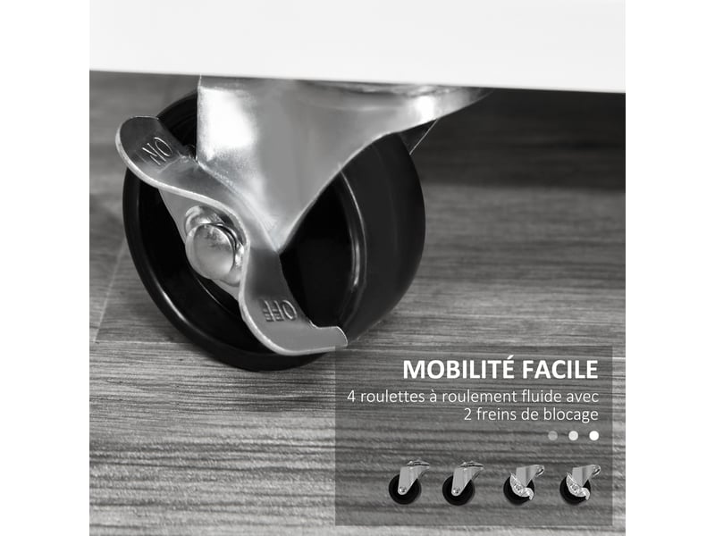  Support d'imprimante à 2 tiroirs meuble de rangement sur roulettes étagères ouvertes et placard, 100 x 35 x 65 cm, blanc  - Conforama E