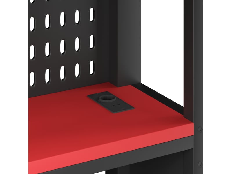  Lit mezzanine 140 × 200 cm 2 places avec bureau, led réglable et étagères, sans matelas, en mdf et métal noir  - Conforama E