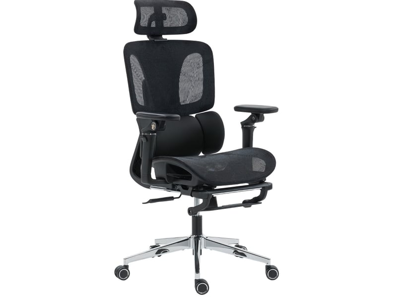  Chaise de bureau ergonomique avec appui-tête, soutien lombaire, accoudoirs 6d et repose-pieds evryae  - Conforama A