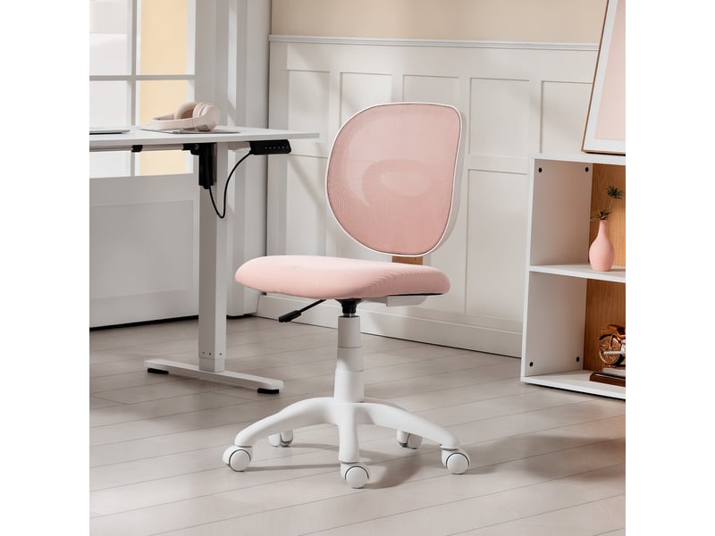  Chaise de bureau ergonomique avec dossier en forme de c, réglable en hauteur, rose  - Conforama D