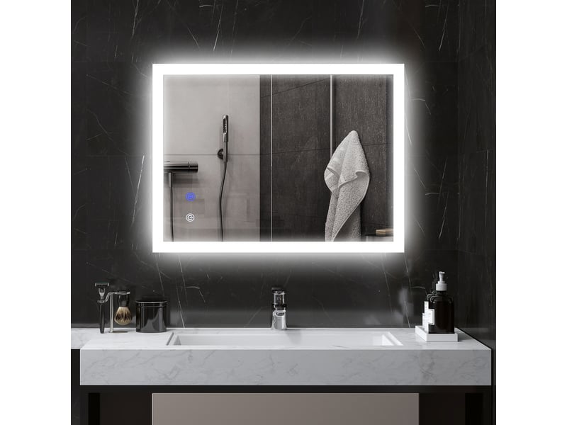 Miroir mural lumineux led de salle de bain 80 x 60 cm 3 couleurs luminosité réglable interrupteur tactile transparent - Conforama D