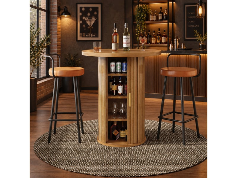  Table de bar ronde 91,6 cm avec rangement intégré et placard - mdf effet bois  - Conforama D