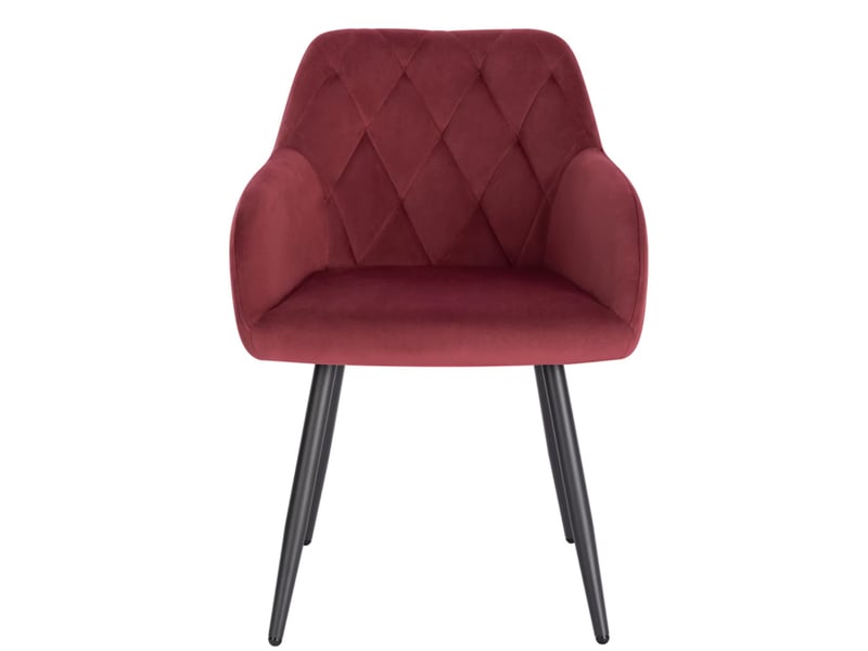 Chaise de salle à manger avec accoudoirs en velours rouge et pieds en métal - Conforama A