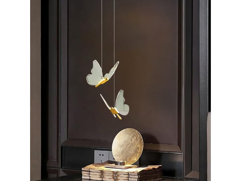  Suspension luminaire papillon led dorée en acrylique, 3 couleurs de lumière, lampe de chevet pour chambre et salon  - Conforama C